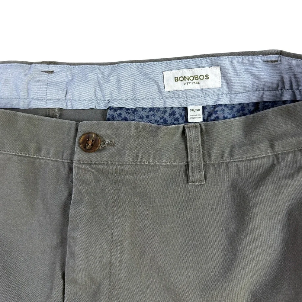 Bonobos Mens Gray Straight Leg Chino Pants 38x30 Business Casual Trousers 0078